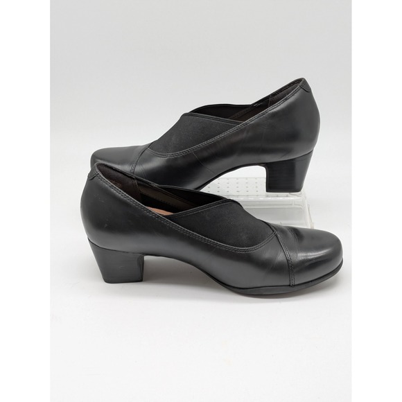 Clarks Shoes - Clarks Unstructured Black Leather Comfort Pumps Low Heel Slip On Women's 7M